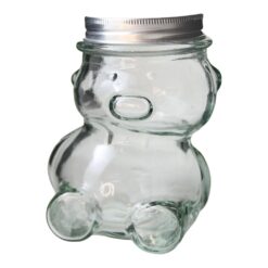 Borcan Ursulet din sticla pentru miere 120 ml, cu capac metalic - 7 x 10 cm