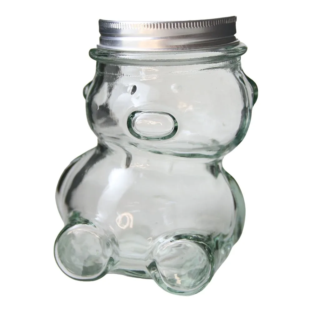 Borcan Ursulet din sticla pentru miere 120 ml, cu capac metalic - 7 x 10 cm
