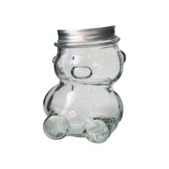 Borcan Ursulet din sticla pentru miere 300 ml, cu capac metalic - 9 x 12 cm