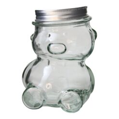 Borcan Ursulet din sticla pentru miere 300 ml, cu capac metalic - 9 x 12 cm