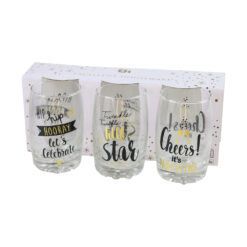 Set 3 pahare de sticla cu mesaje festive 250 ml - Party Time