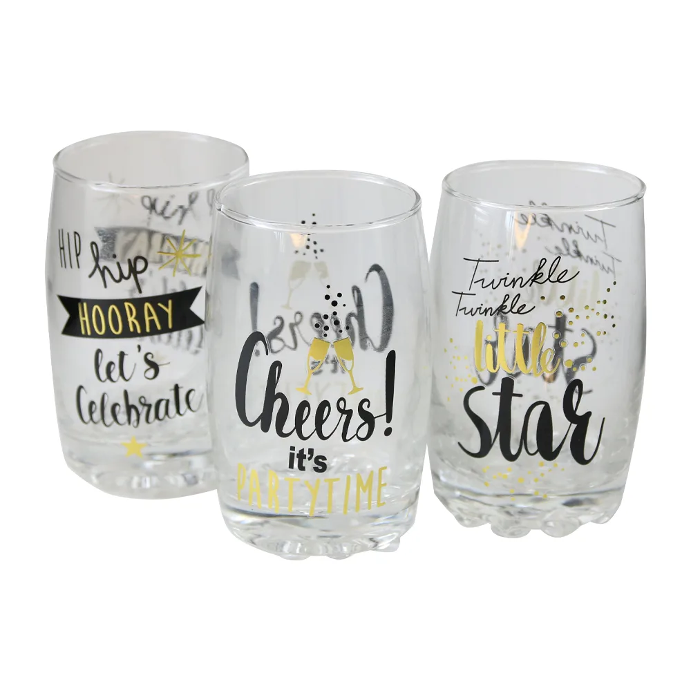 Set 3 pahare de sticla cu mesaje festive 250 ml - Party Time - imagine 2
