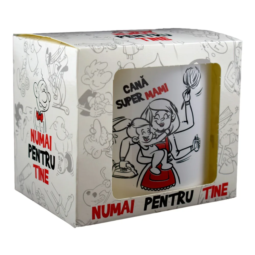 Cana ceramica 300 ml, "Super Mami", in cutie decorativa - Funny Mug - imagine 2