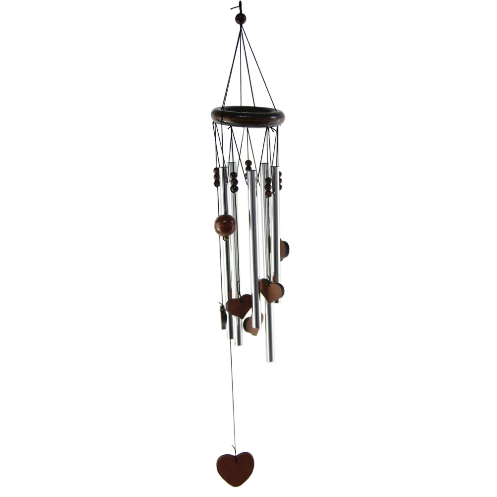 Clopotel de vant cu 5 tuburi metalice si inimioare din lemn 60 CM
