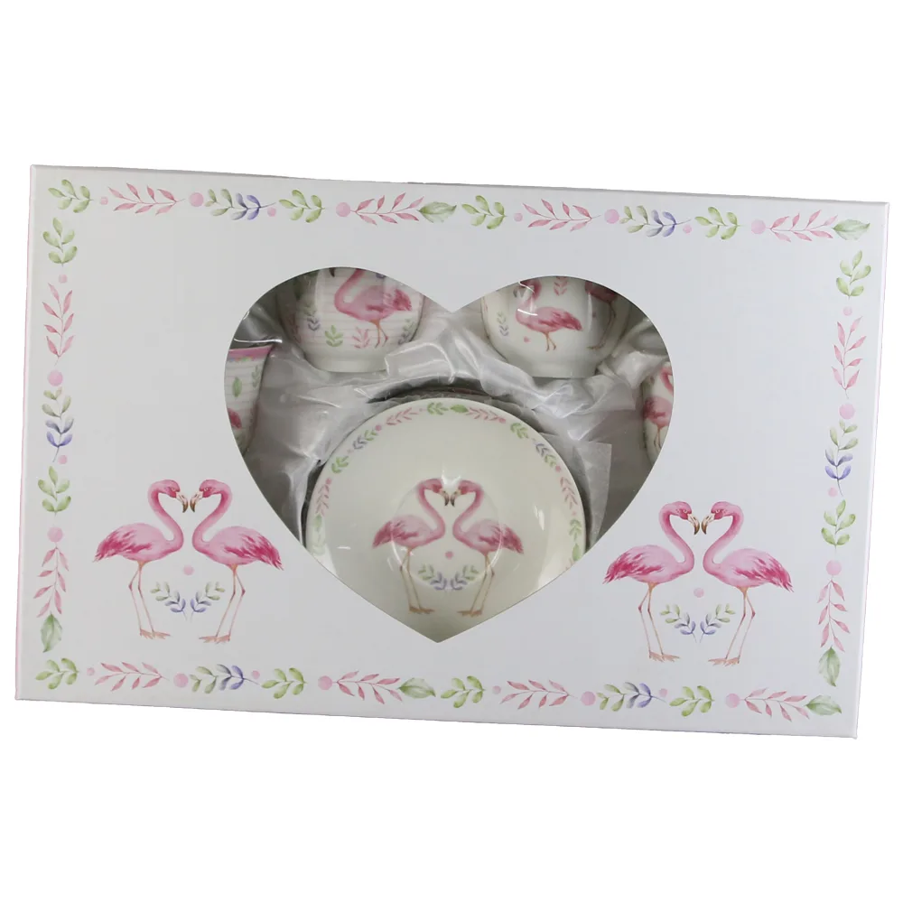 Set 6 cesti ceramica cu farfurioare 220 ml, Flamingo, cu cutie decorativa - imagine 2