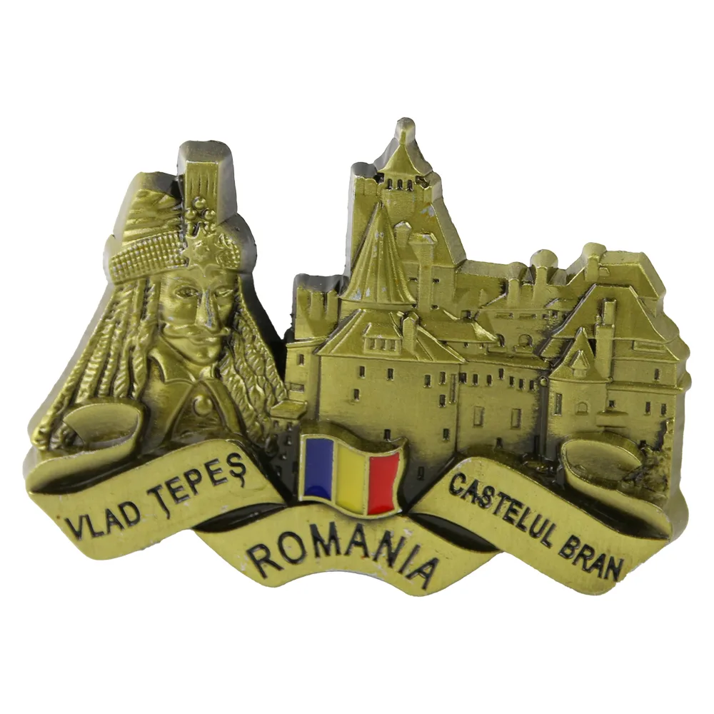 Magnet de frigider metalic 9 x 6 cm, Romania/Vlad Tepes & Castelul Bran - imagine 3