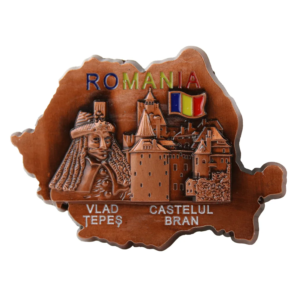 Magnet de frigider metalic 9 x 6 cm, Romania/Castelul Bran, Harta - imagine 2