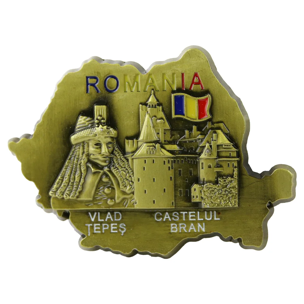 Magnet de frigider metalic 9 x 6 cm, Romania/Castelul Bran, Harta - imagine 3