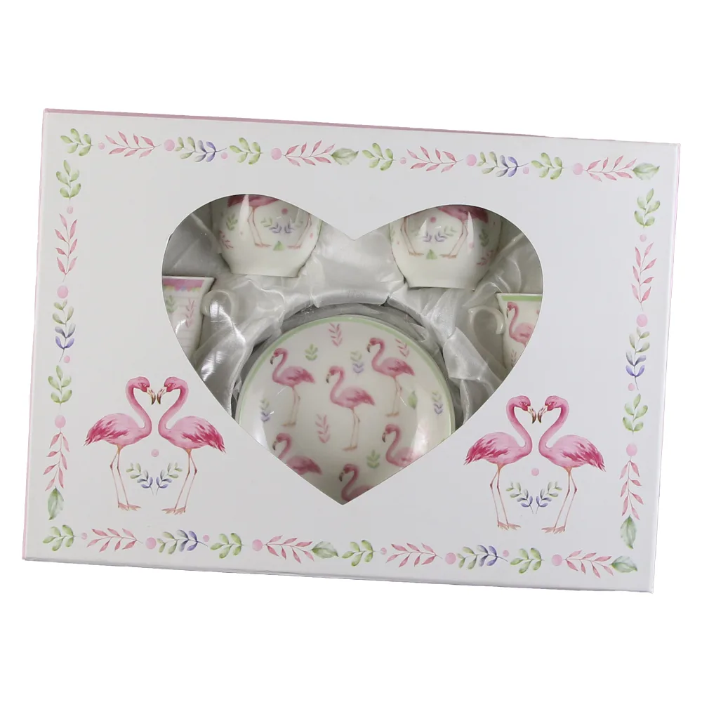 Set 6 cesti ceramica cu farfurioare 90 ml, Flamingo, cu cutie decorativa - imagine 2