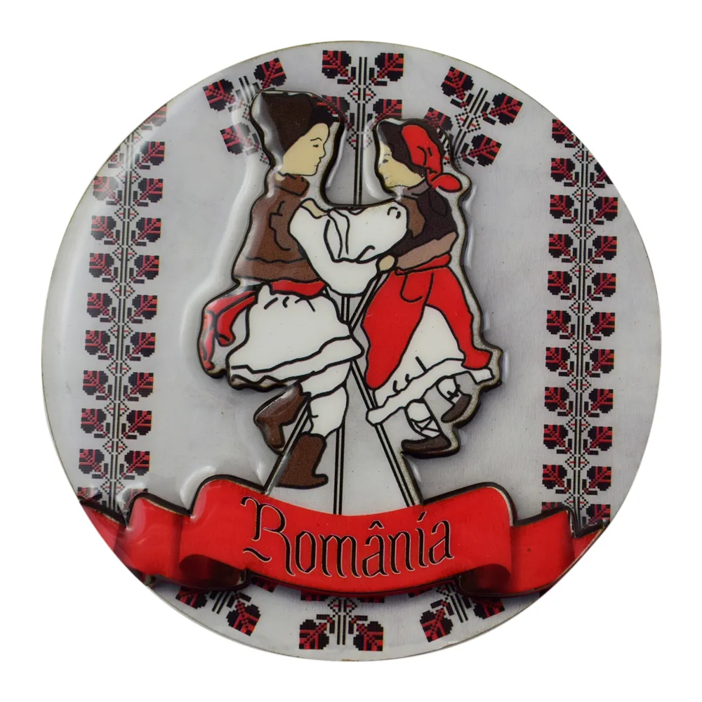 Magnet frigider din lemn si rasina Romania 9 CM, rotund - imagine 2