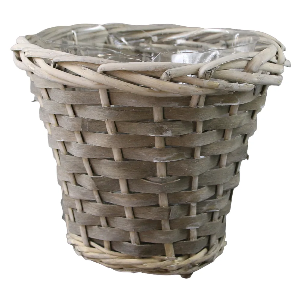 Cos rotund din rachita gri pentru flori 18 x 15 cm