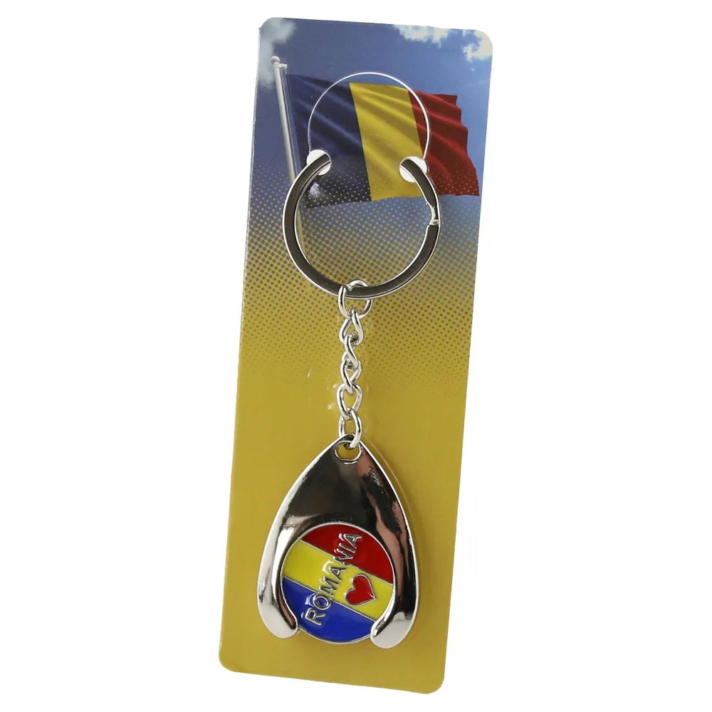 Breloc metalic "Romania" cu jeton pentru carucioare de cumparaturi 3 x 9 cm - imagine 3