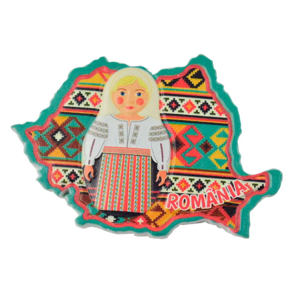 Magnet de frigider din rasina 8 CM, Harta Romaniei, Port traditional - imagine 3