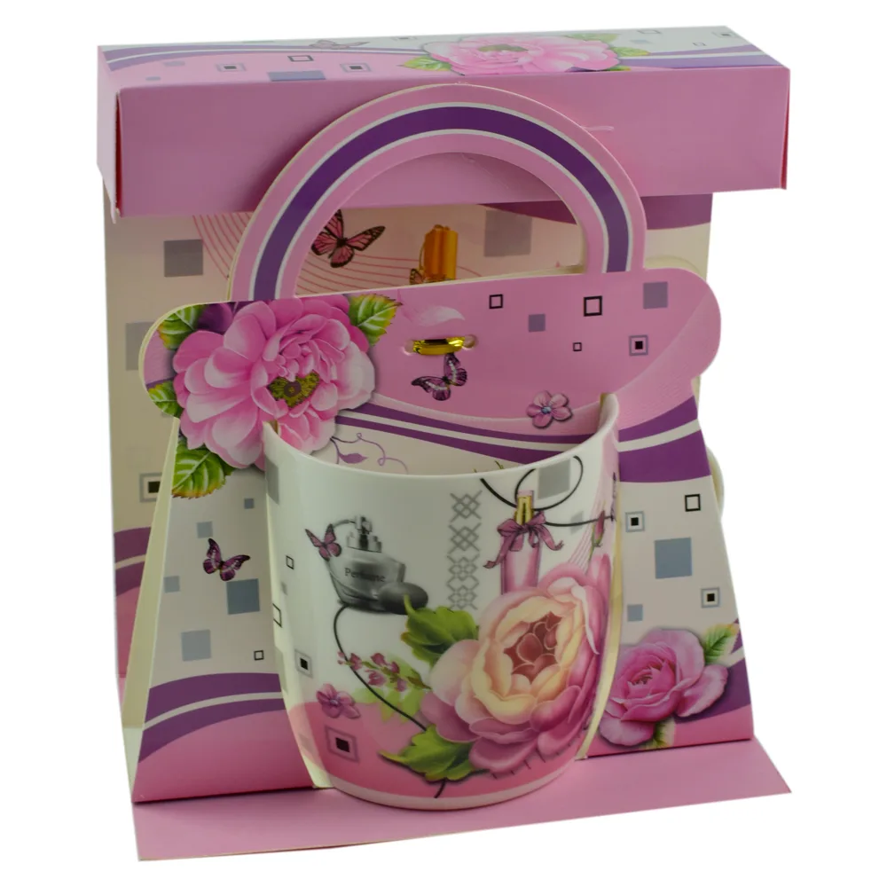 Cana realizata din ceramica in cutie - Design cu trandafiri - Diverse modele (Model 2)