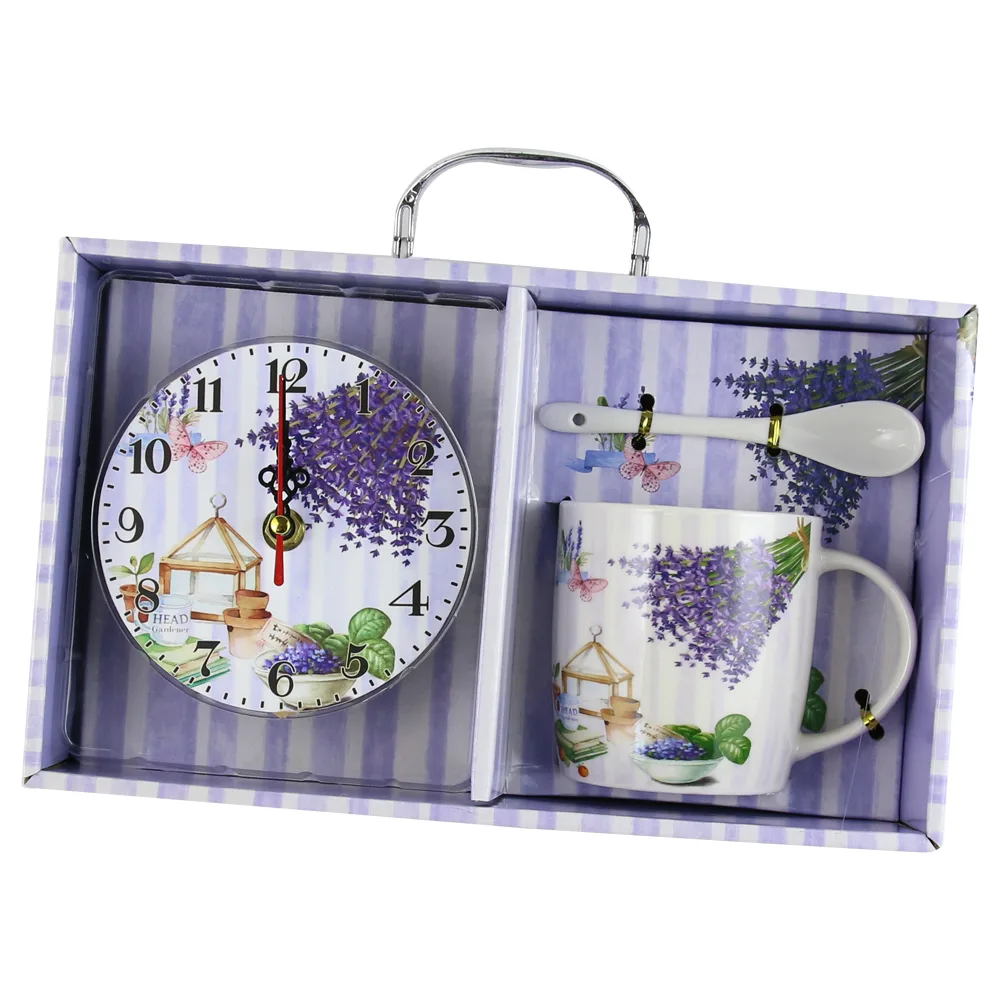 Cana cu lingurita si ceas din lemn "Lavender" - imagine 3
