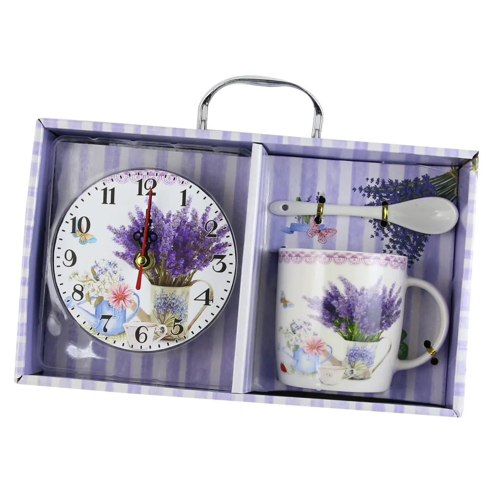 Cana cu lingurita si ceas din lemn "Lavender" - imagine 4