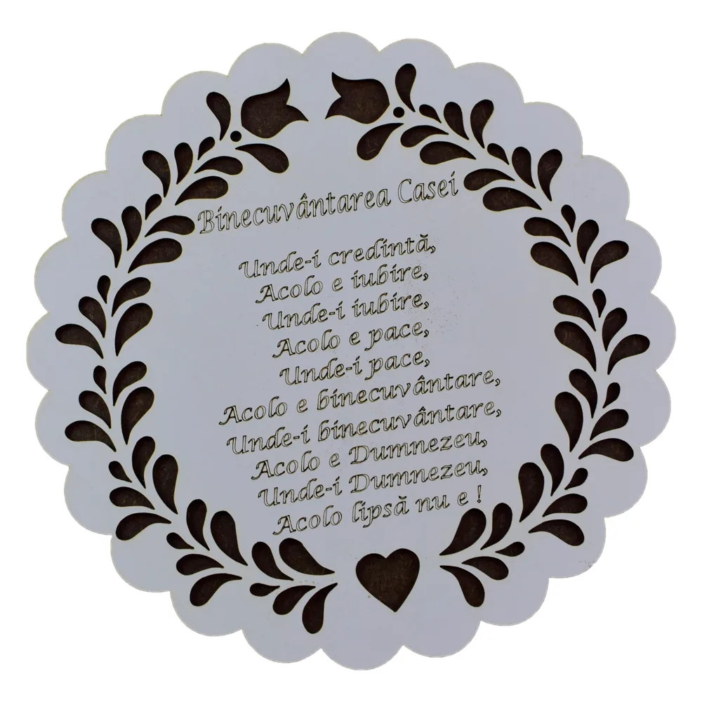 Suport din lemn pentru oale cu design traditional "Binecuvantarea casei" 20 cm
