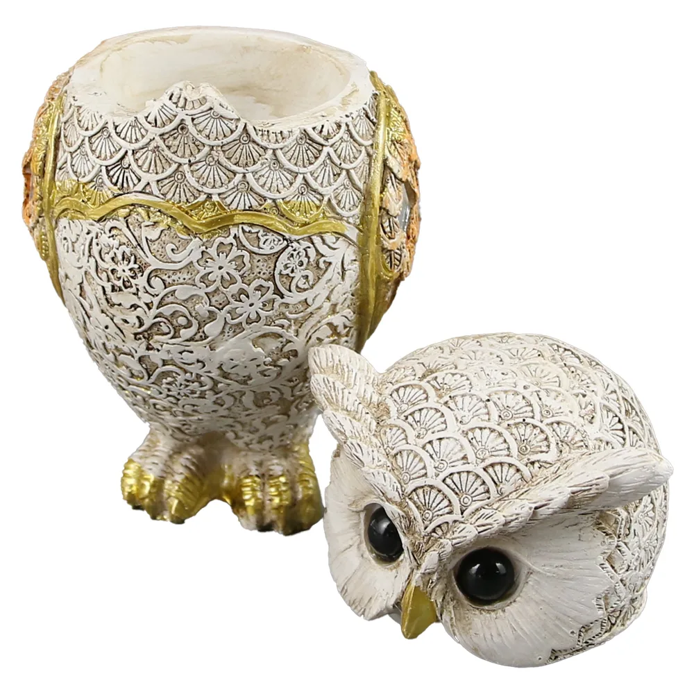 Figurina bufnita/Cutiuta, din rasina aurie 14 CM - imagine 2