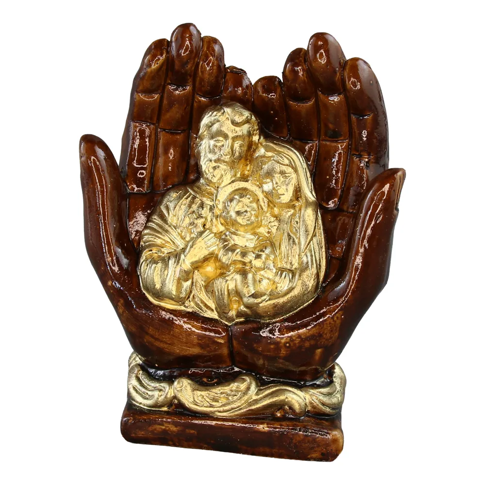 Statueta mana din ipsos Sfanta Familie 11 x 5.5 x 15 cm maro / auriu