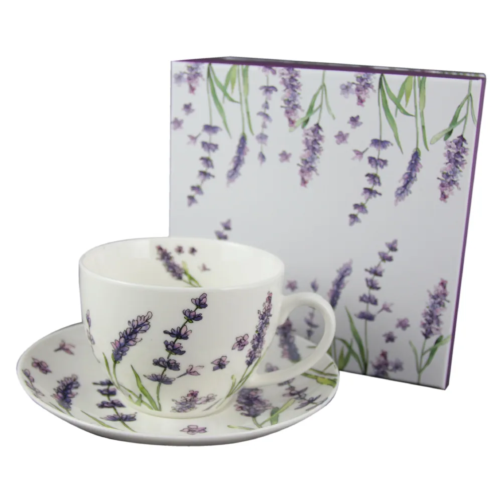 Ceasca cu farfurie portelan 250 ml Lavanda in cutie decorativa