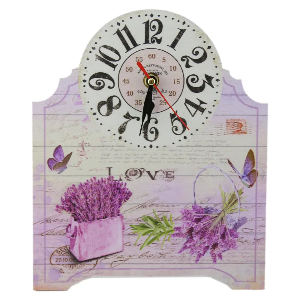 Ceas masa din lemn 20x23 CM - Lavender/Rose - imagine 3
