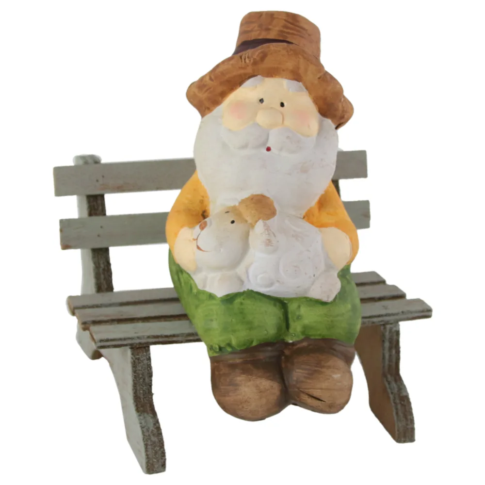 Figurina Bunic/Bunica pe banca din ceramica 14 CM