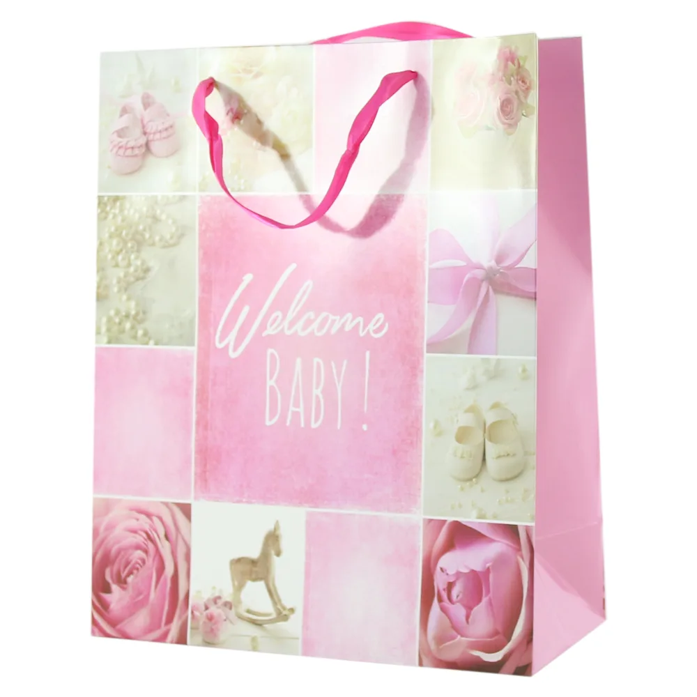 Punga cadou din hartie 26x32 CM - "Welcome Baby" Girl