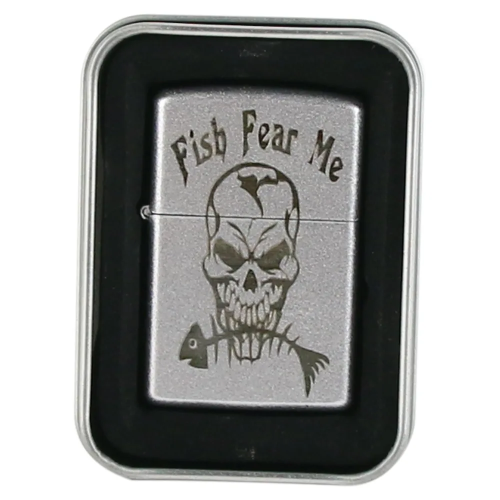 Bricheta metalica "Fish Fear me" 3.5x5.5 CM, Argintiu