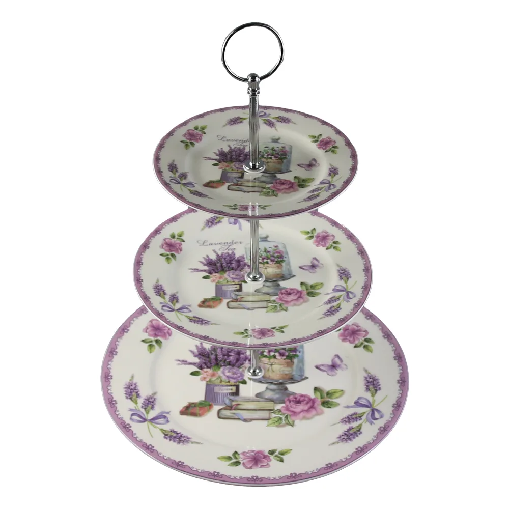 Platou din ceramica cu 3 nivele, Lavender Tea
