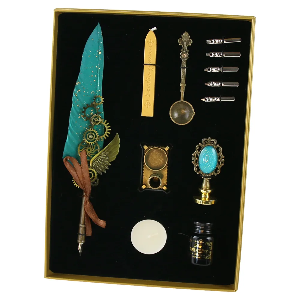 Set de caligrafie vintage cu pana, penite si accesorii 12 piese