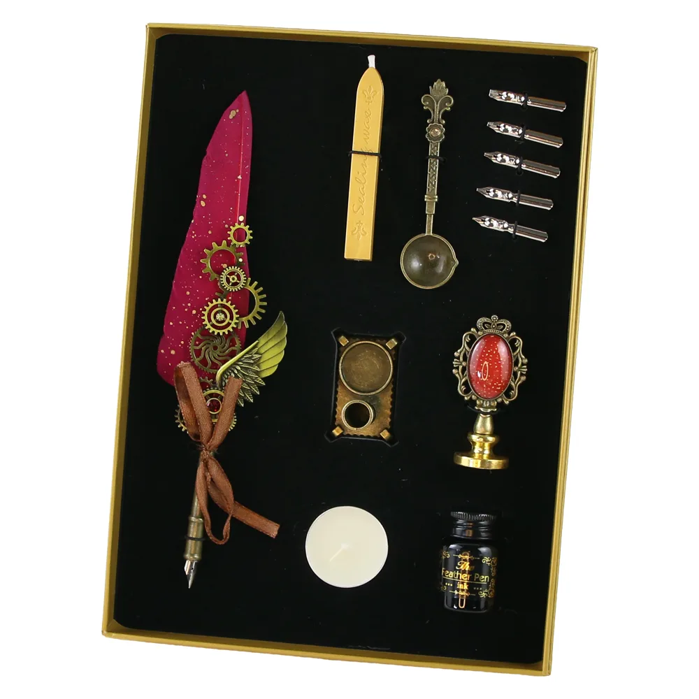 Set de caligrafie vintage cu pana, penite si accesorii 12 piese - imagine 2