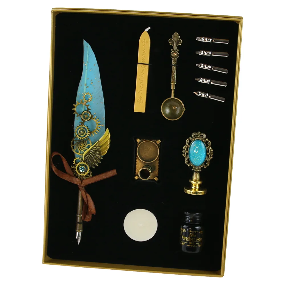 Set de caligrafie vintage cu pana, penite si accesorii 12 piese - imagine 3