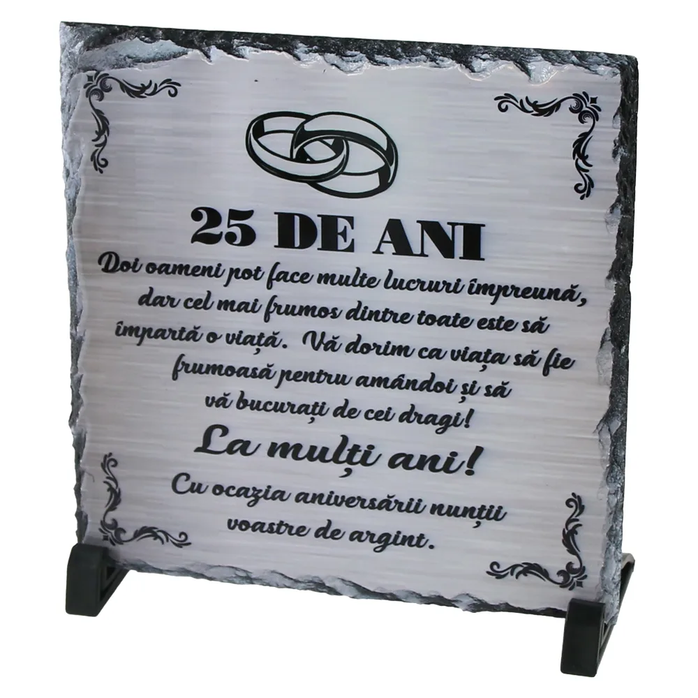 Placa ardezie "25 de ani" 19 x 19 cm, cu ocazia aniversarii nuntii de argint