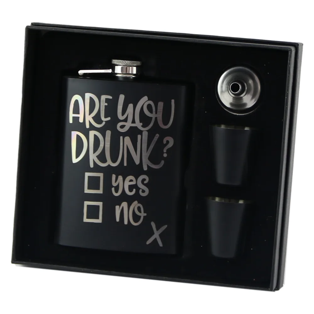 Set cadou "Are you drunk?" Plosca cu palnie si 2 pahare