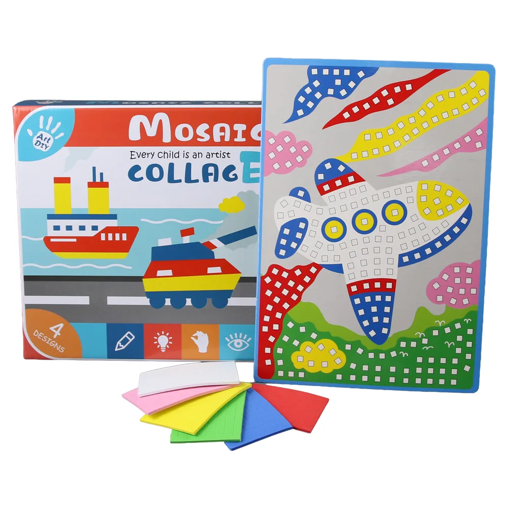 Set creativ mozaic Vehicule cu 4 imagini si patratele autocolante colorate
