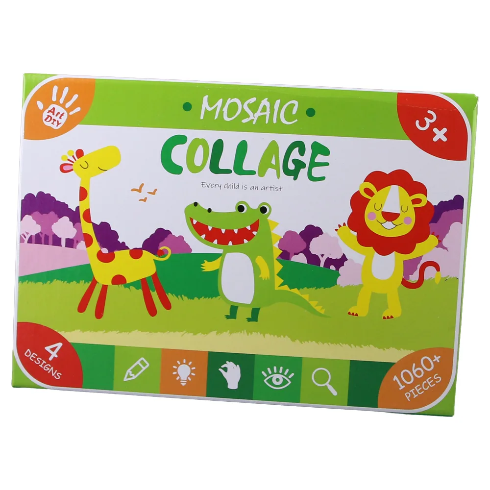 Set creativ mozaic Jungla cu 4 imagini si patratele autocolante colorate - imagine 2