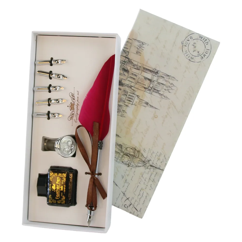 Set de caligrafie vintage cu pana, cerneala si 6 penite Big Ben - imagine 2