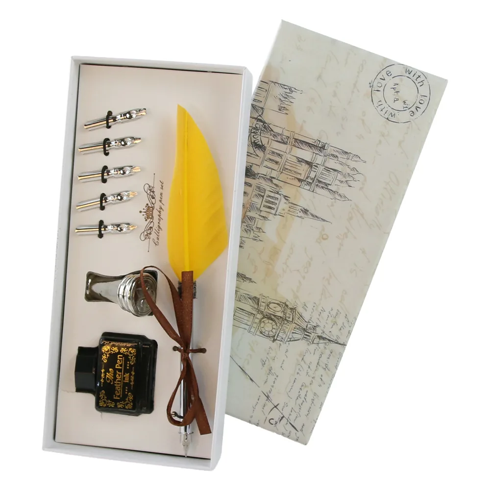 Set de caligrafie vintage cu pana, cerneala si 6 penite Big Ben - imagine 3