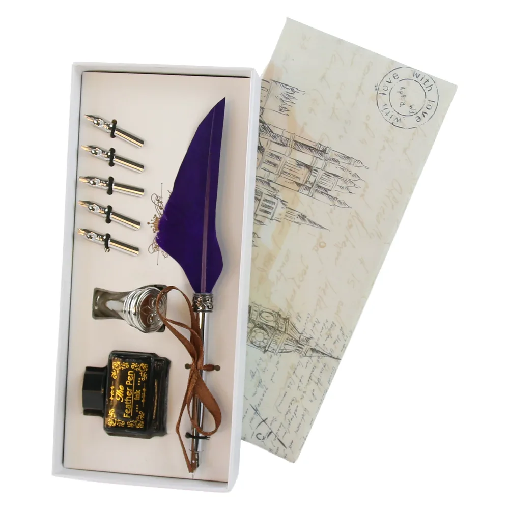 Set de caligrafie vintage cu pana, cerneala si 6 penite Big Ben - imagine 4