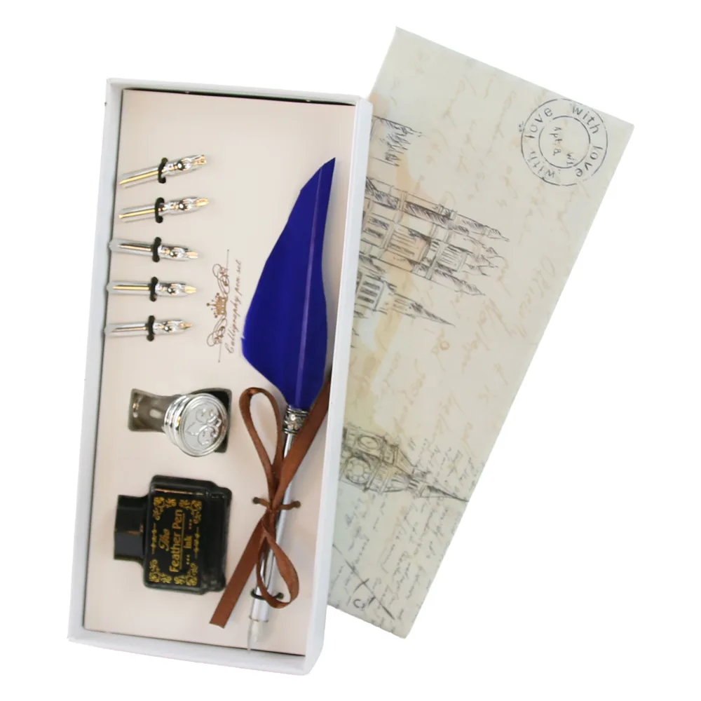 Set de caligrafie vintage cu pana, cerneala si 6 penite Big Ben - imagine 5