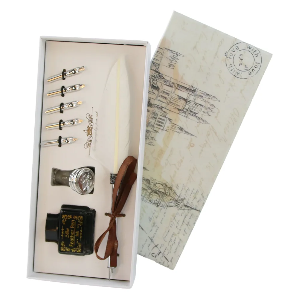 Set de caligrafie vintage cu pana, cerneala si 6 penite Big Ben - imagine 6