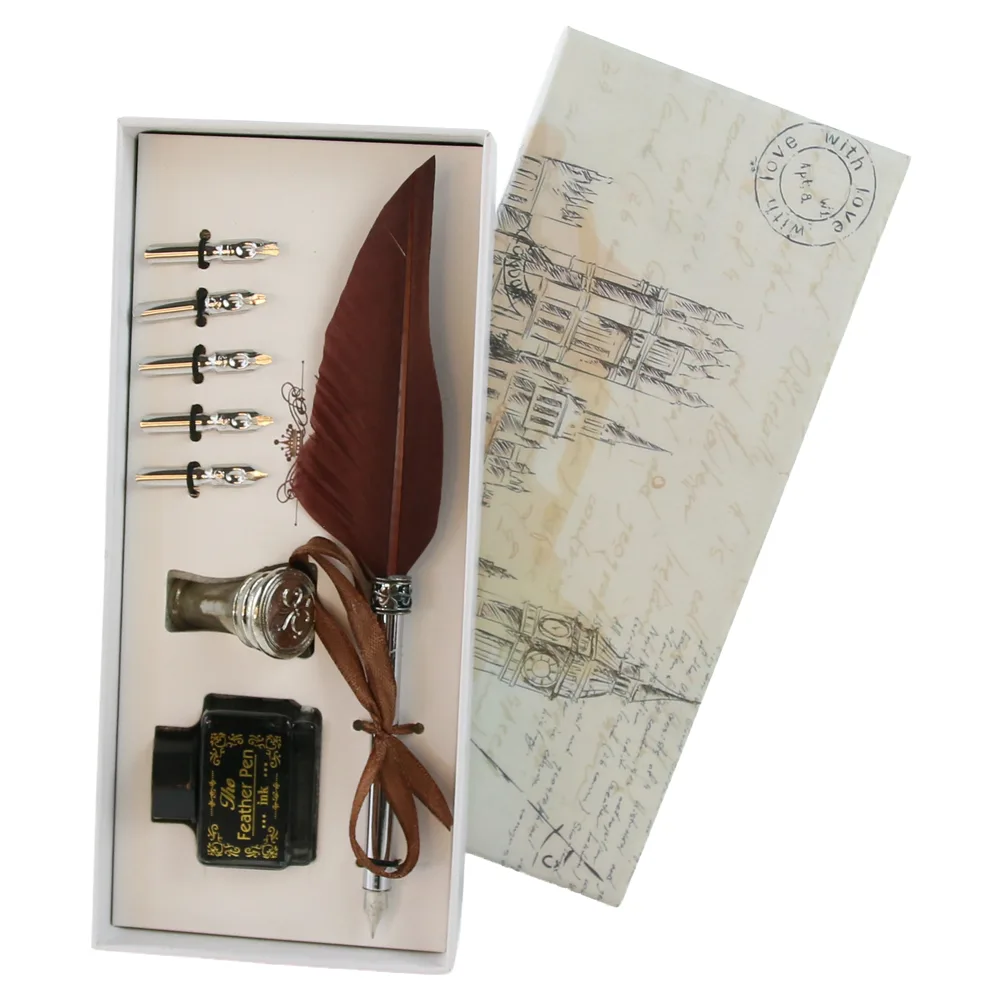 Set de caligrafie vintage cu pana, cerneala si 6 penite Big Ben - imagine 7