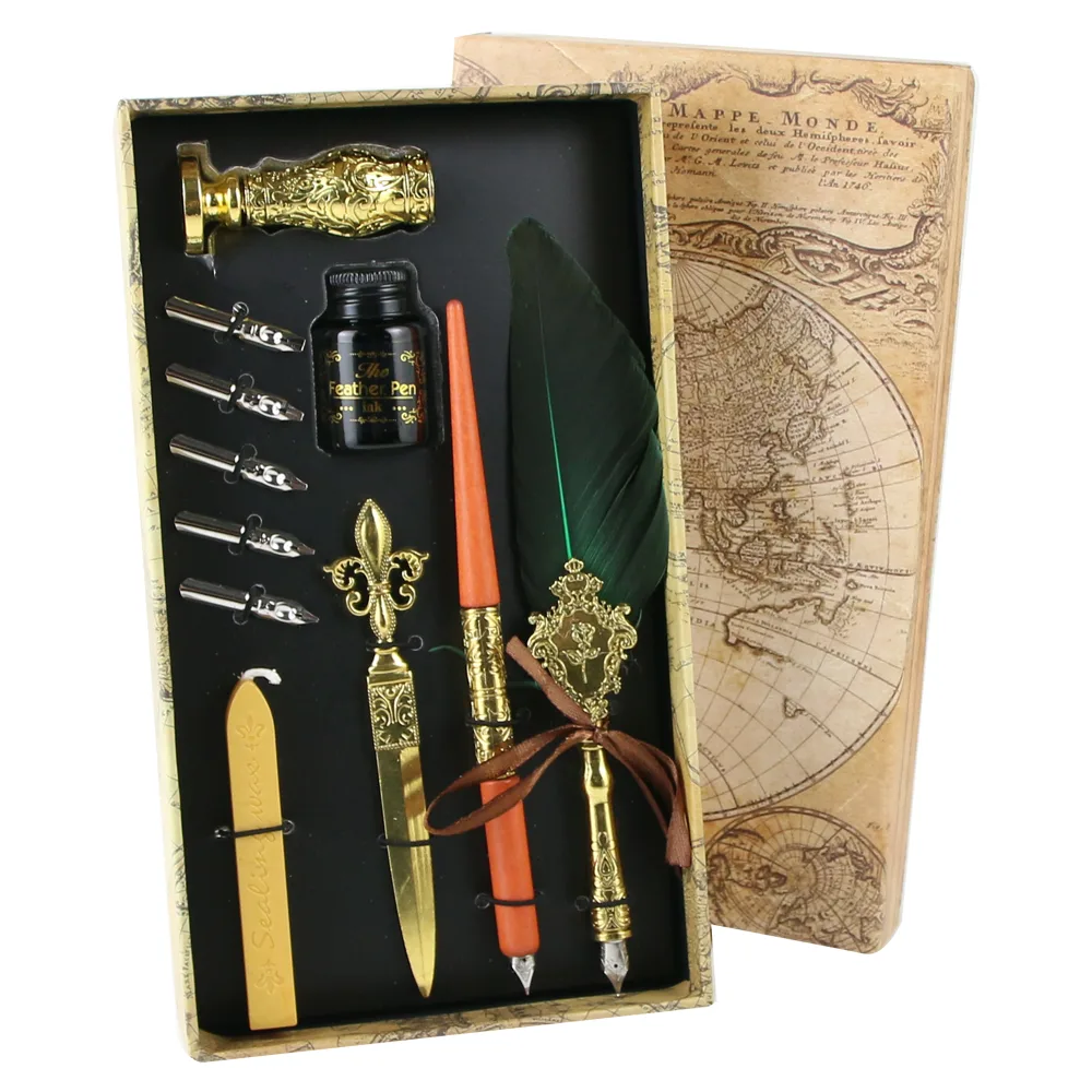Set de Caligrafie cu Pana, stil Vintage, World map - 11 piese