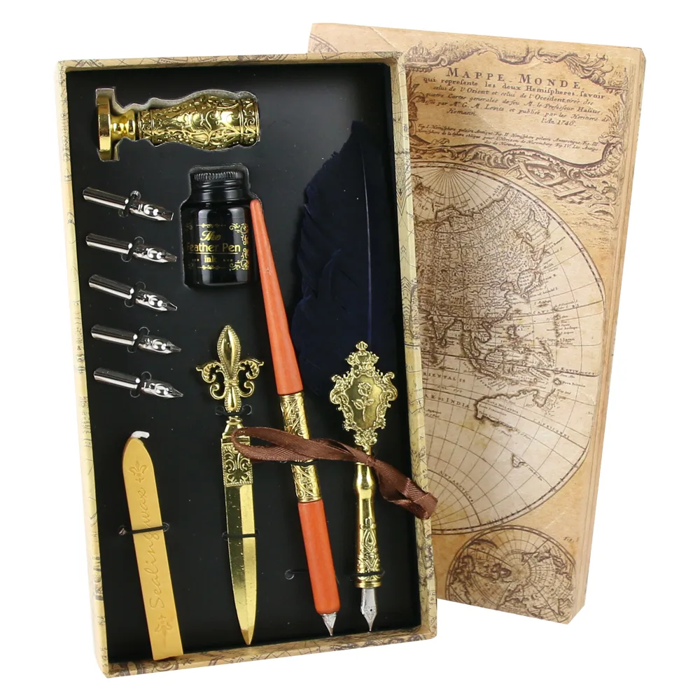 Set de Caligrafie cu Pana, stil Vintage, World map - 11 piese - imagine 2