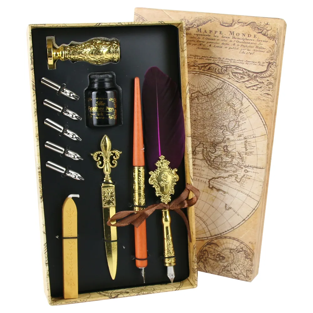 Set de Caligrafie cu Pana, stil Vintage, World map - 11 piese - imagine 3