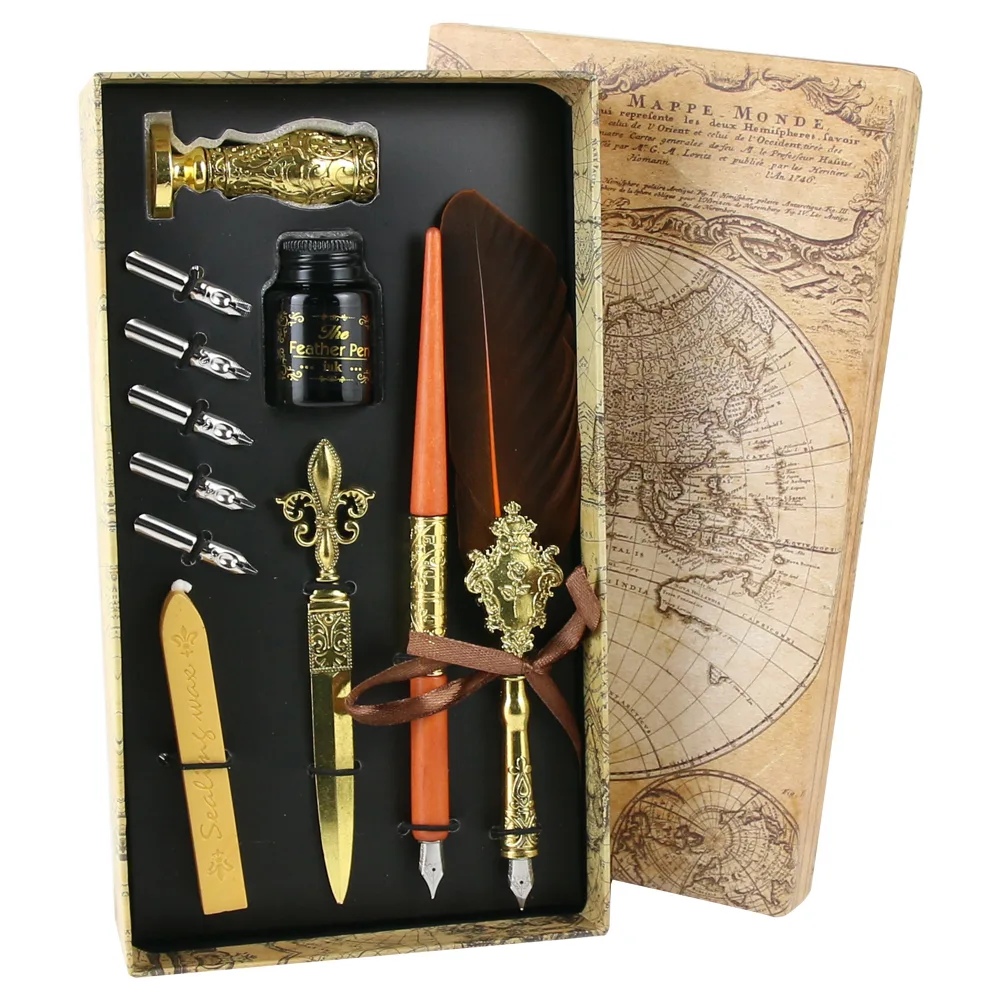 Set de Caligrafie cu Pana, stil Vintage, World map - 11 piese - imagine 4
