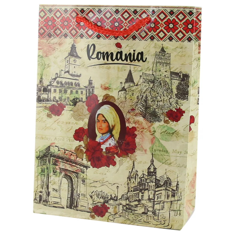 Punga cadou din hartie laminata 17x23, Romania, traditionala