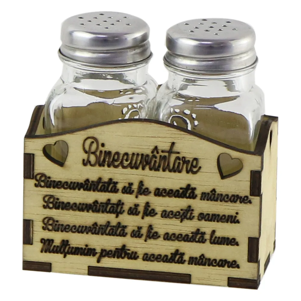 Set solnita si pipernita cu suport lemn "Binecuvantare"