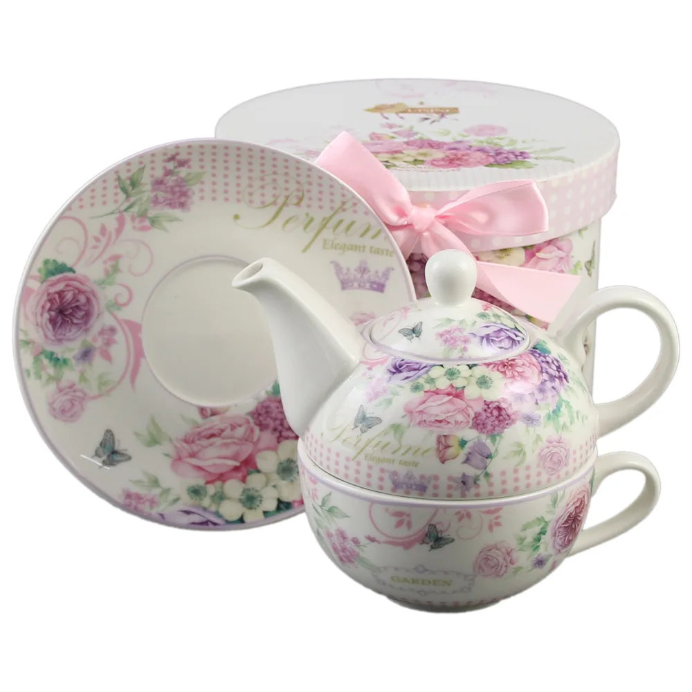 Set ceainic cu ceasca si farfurioara, 350 ml / 310 ml, in cutie decorativa, Garden