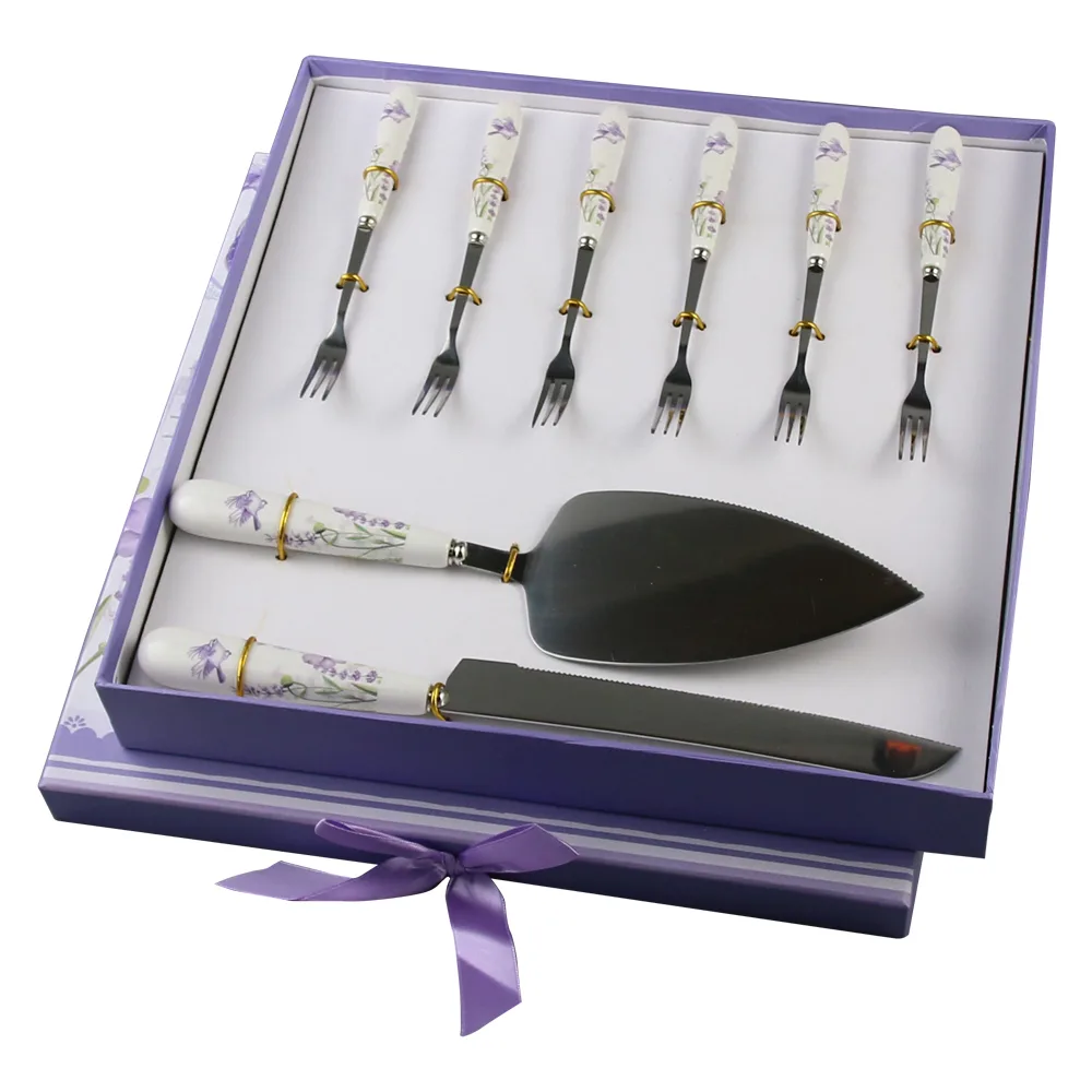 Set tacamuri pentru tort 8 piese cu maner din ceramica Lavender Flow